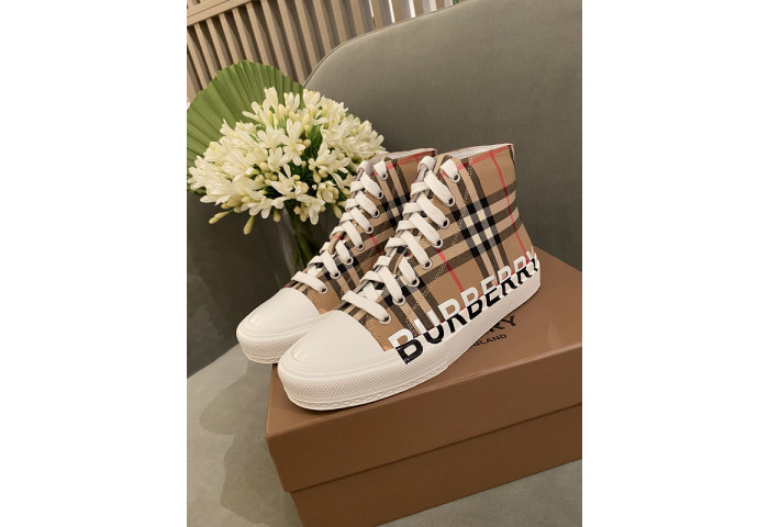 Bur*berry Vintage Check Cotton High-top Sneakers