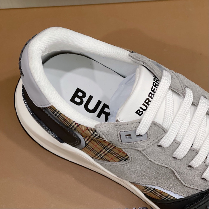B**rry vintage check, leather and mesh sneakers
