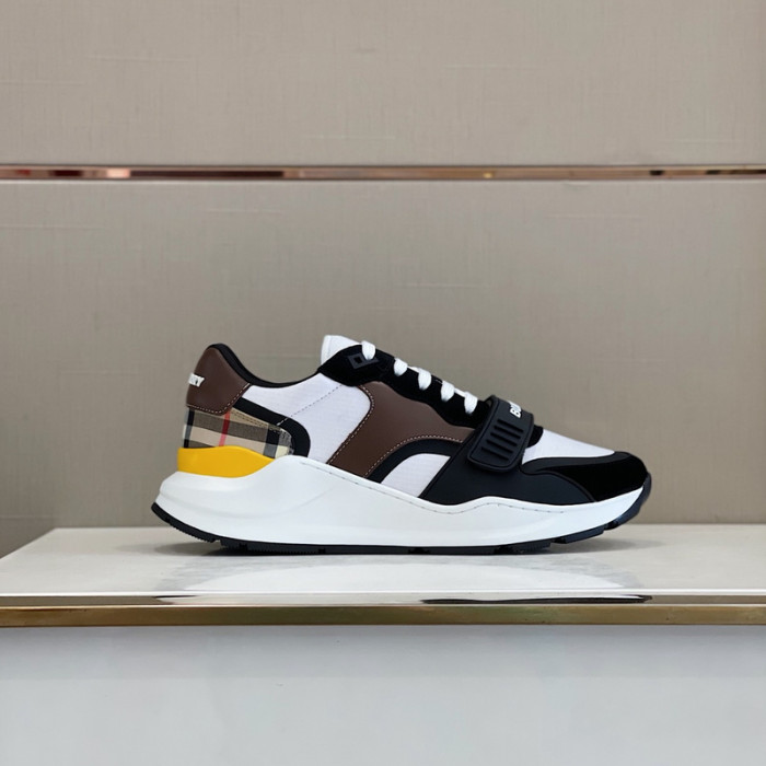 B**rry vintage check, leather and mesh sneakers