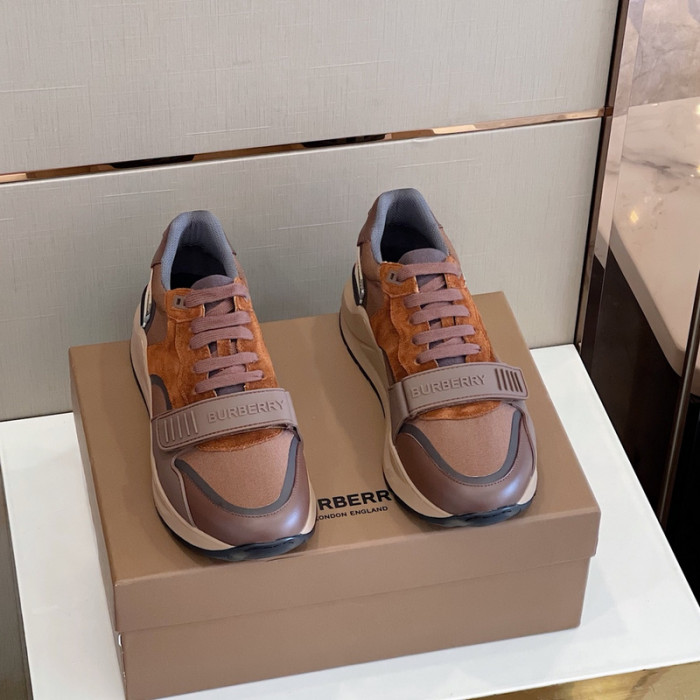 B**rry vintage check, leather and mesh sneakers